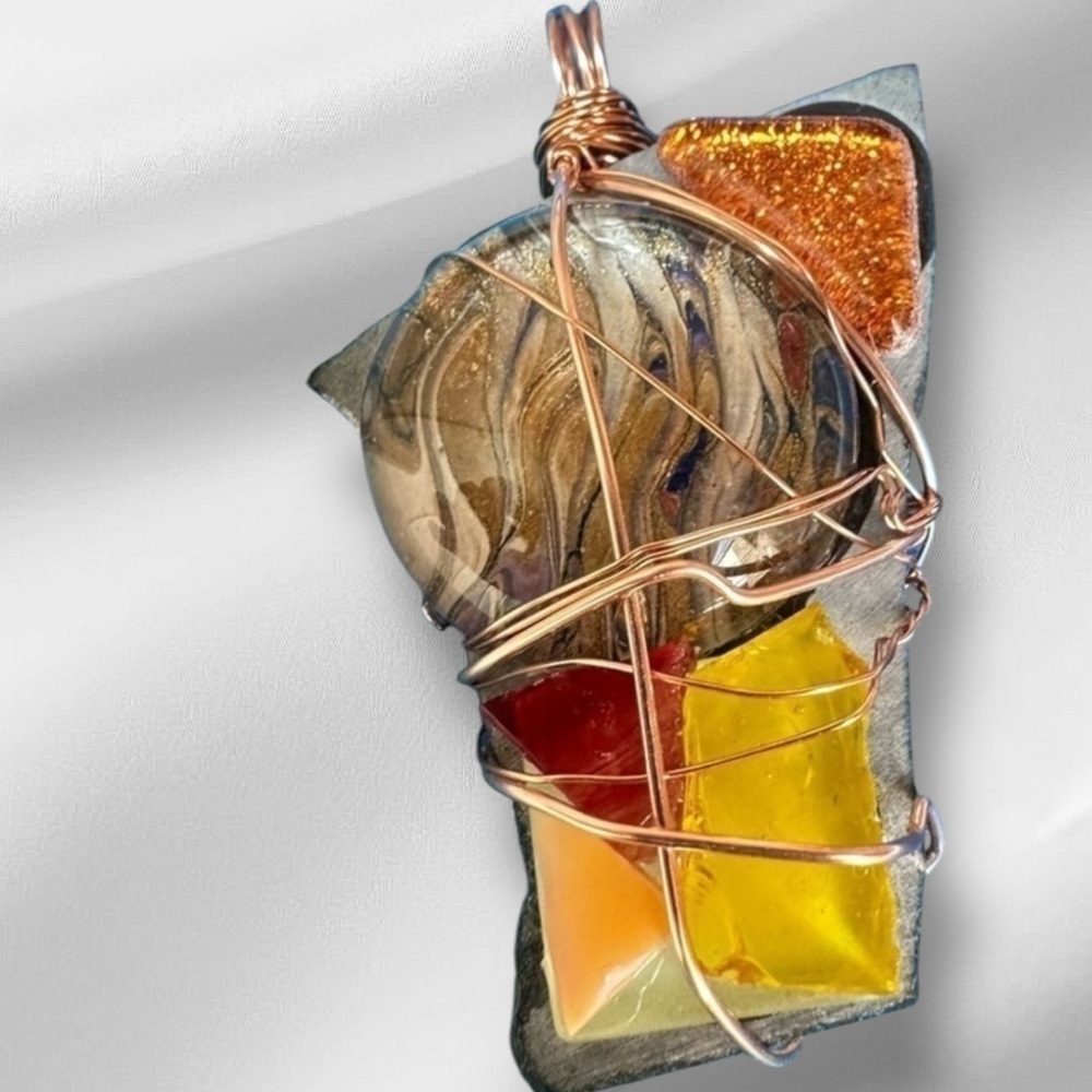 Artisan Hand Crafted Pendant, wire wrapped, copper, jewelry, art to wear 2204